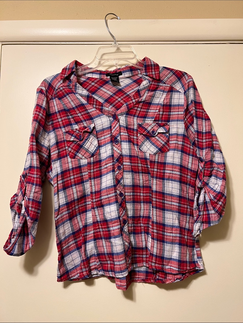 Women’s Lightweight  Red Plaid Button-Up Shirt -